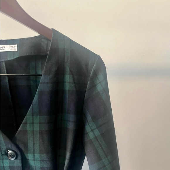 MNG Casual Green Plaid V-neck Dress - Picture 4 of 8